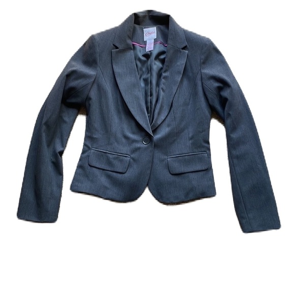 Candie’s L Button Front Blazer Jacket Women's Large Gray EUC Interview Business - Picture 1 of 9